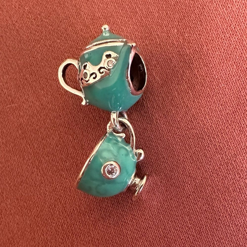 NWOT Tiffany Turquoise Tea Pot & Mug Silver 925 Pandora FIT Charm - Picture 6 of 8
